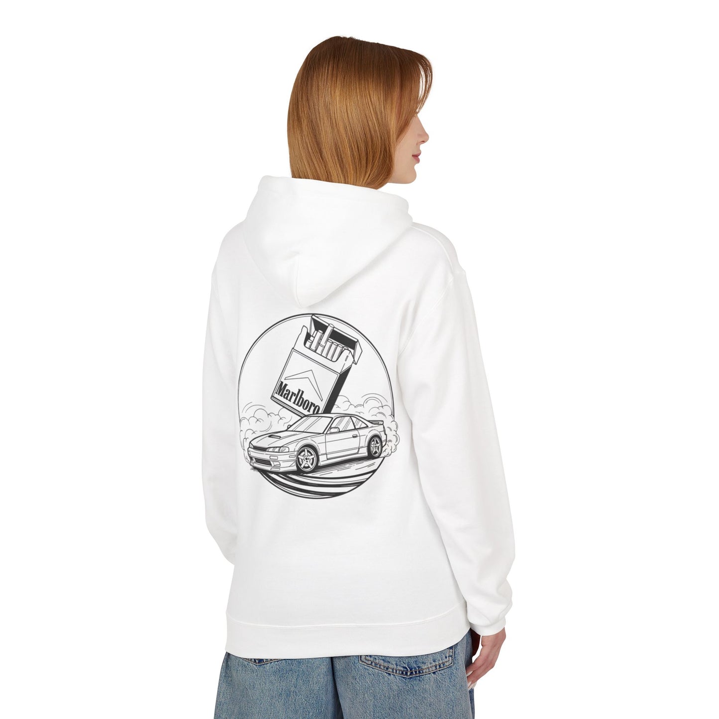 Retro Sports Car Hoodie with Marlboro Pack Graphic