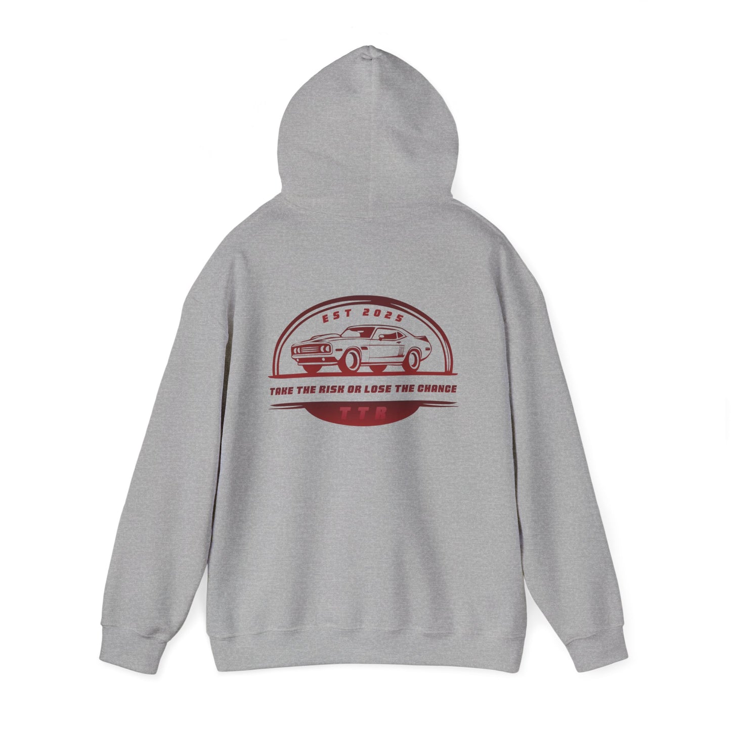 Vintage Race Car Emblem Hoodie | TTR red logo 'Take The Risk'