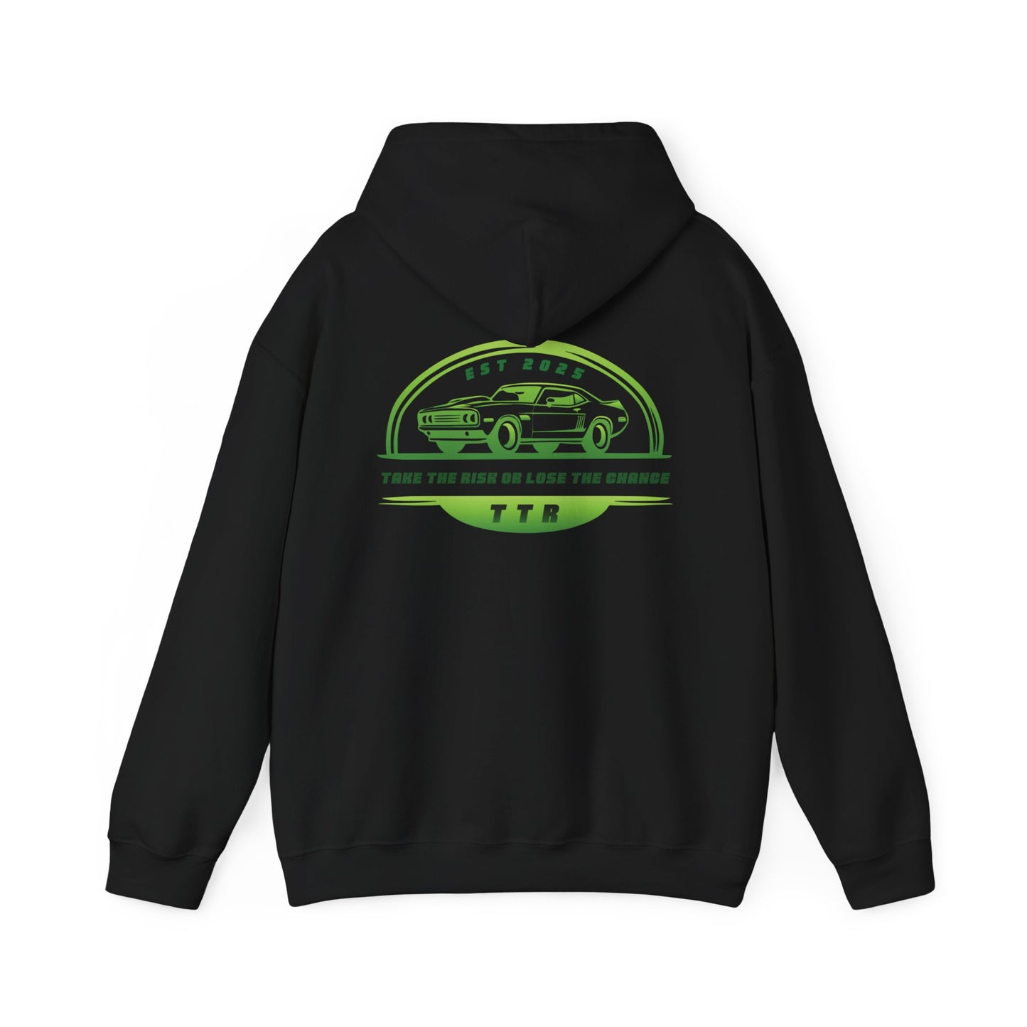 Vintage Race Car Emblem Hoodie | TTR green logo 'Take The Risk'