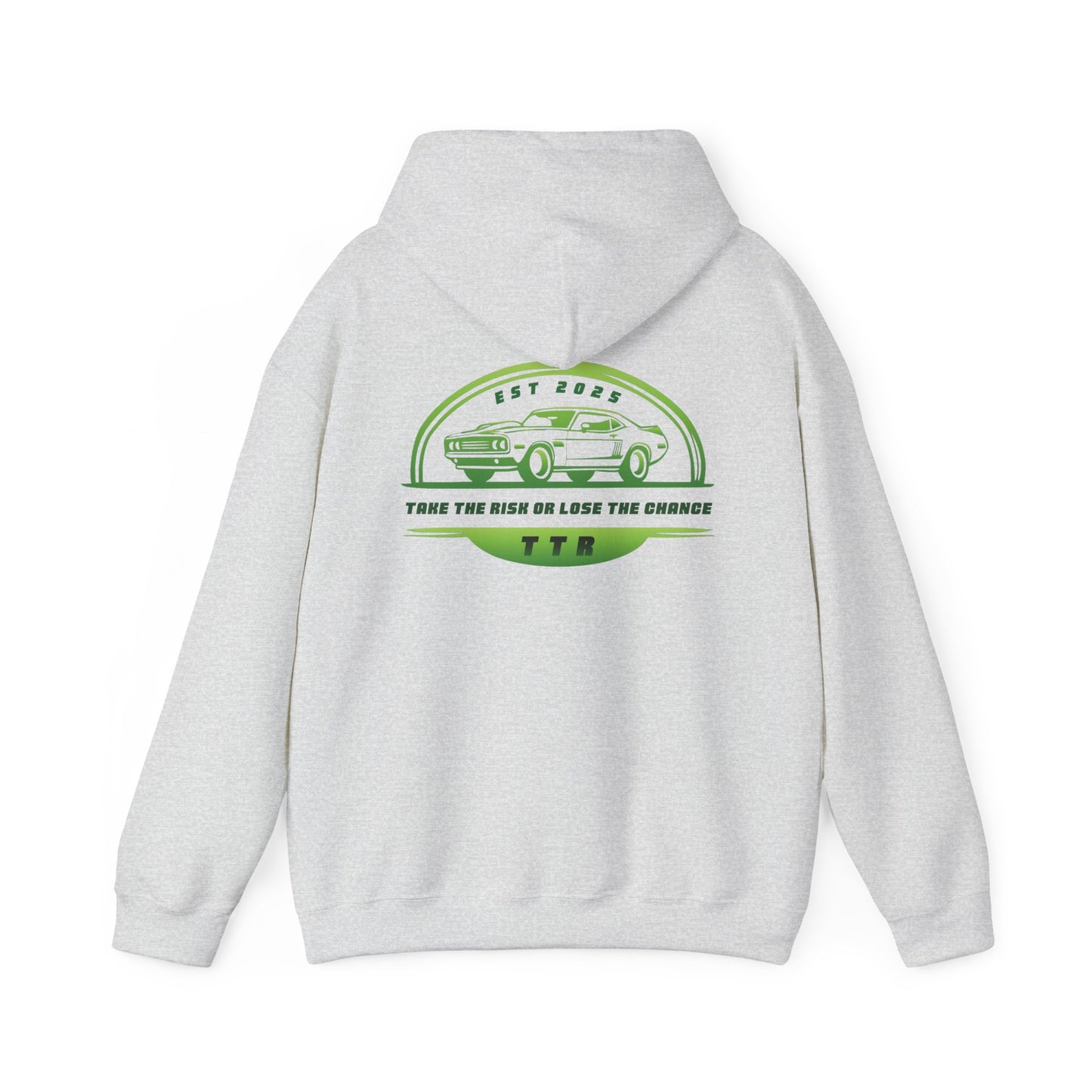 Vintage Race Car Emblem Hoodie | TTR green logo 'Take The Risk'