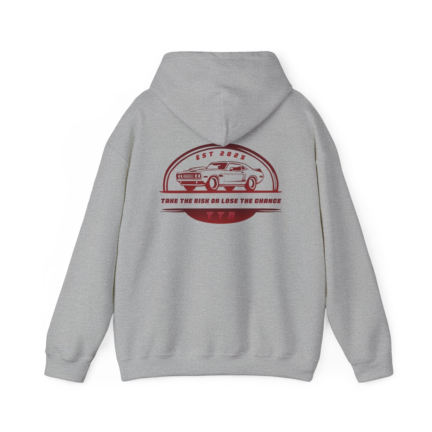 Vintage Race Car Emblem Hoodie | TTR red logo 'Take The Risk'