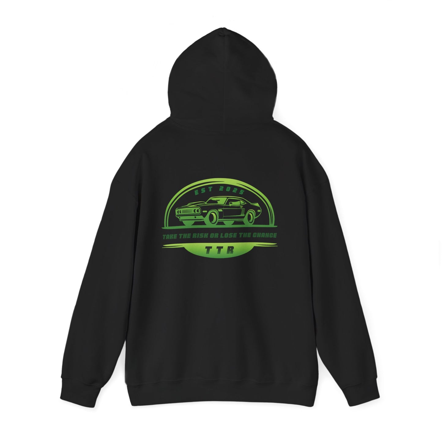 Vintage Race Car Emblem Hoodie | TTR green logo 'Take The Risk'
