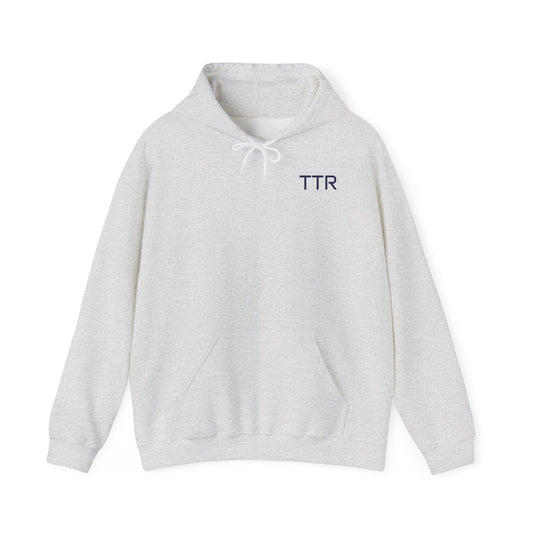 Vintage Race Car Emblem Hoodie | TTR blue logo 'Take The Risk'