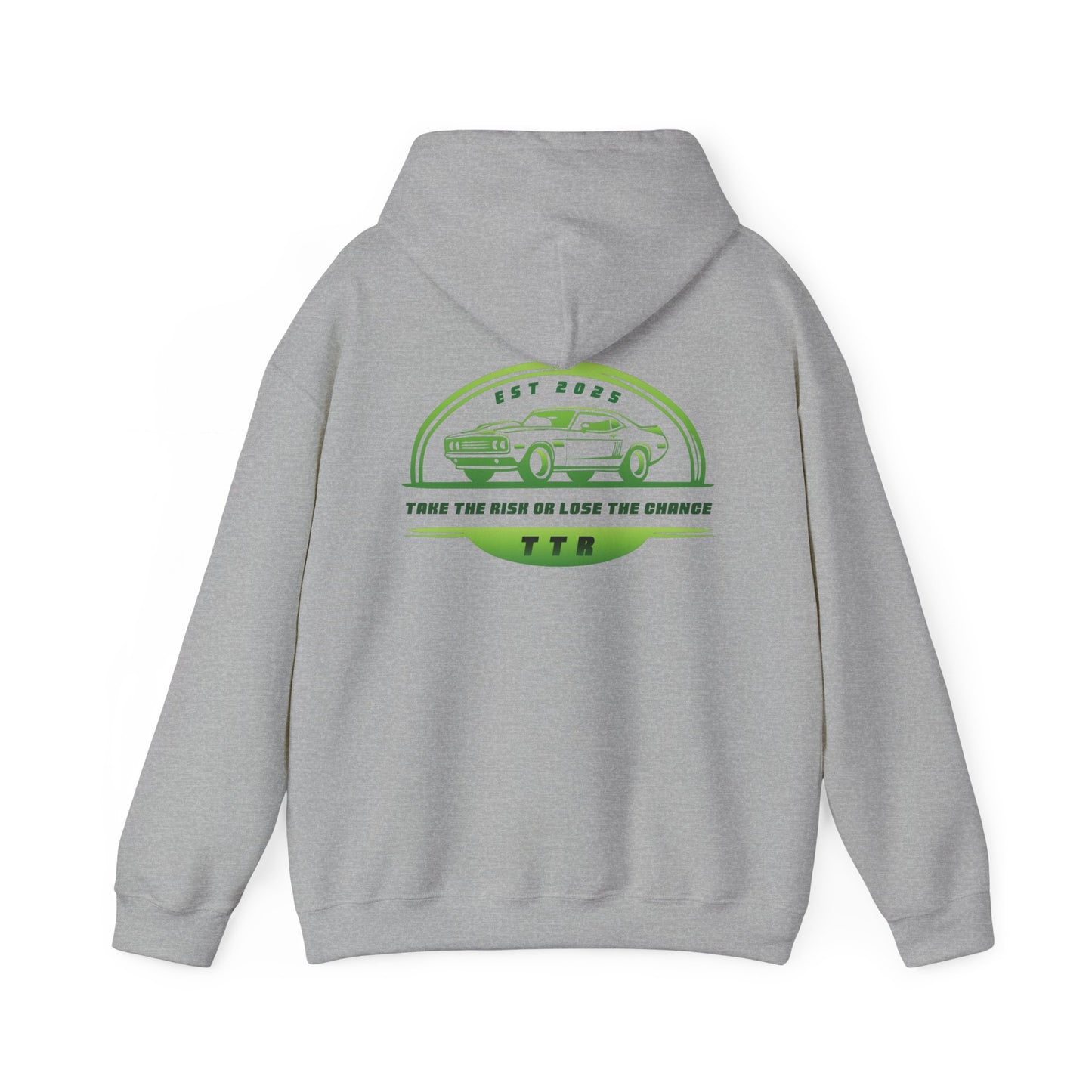 Vintage Race Car Emblem Hoodie | TTR green logo 'Take The Risk'