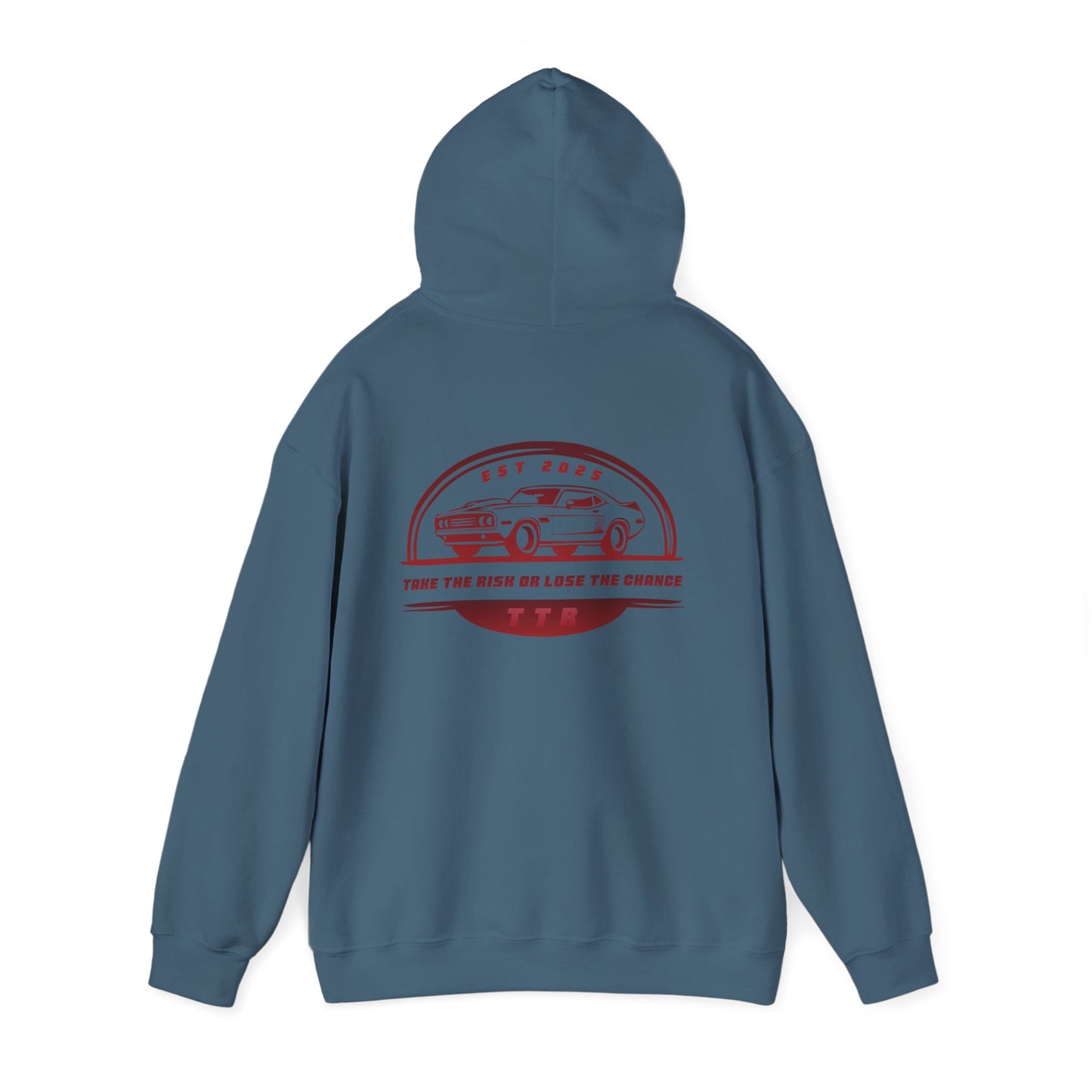Vintage Race Car Emblem Hoodie | TTR red logo 'Take The Risk'