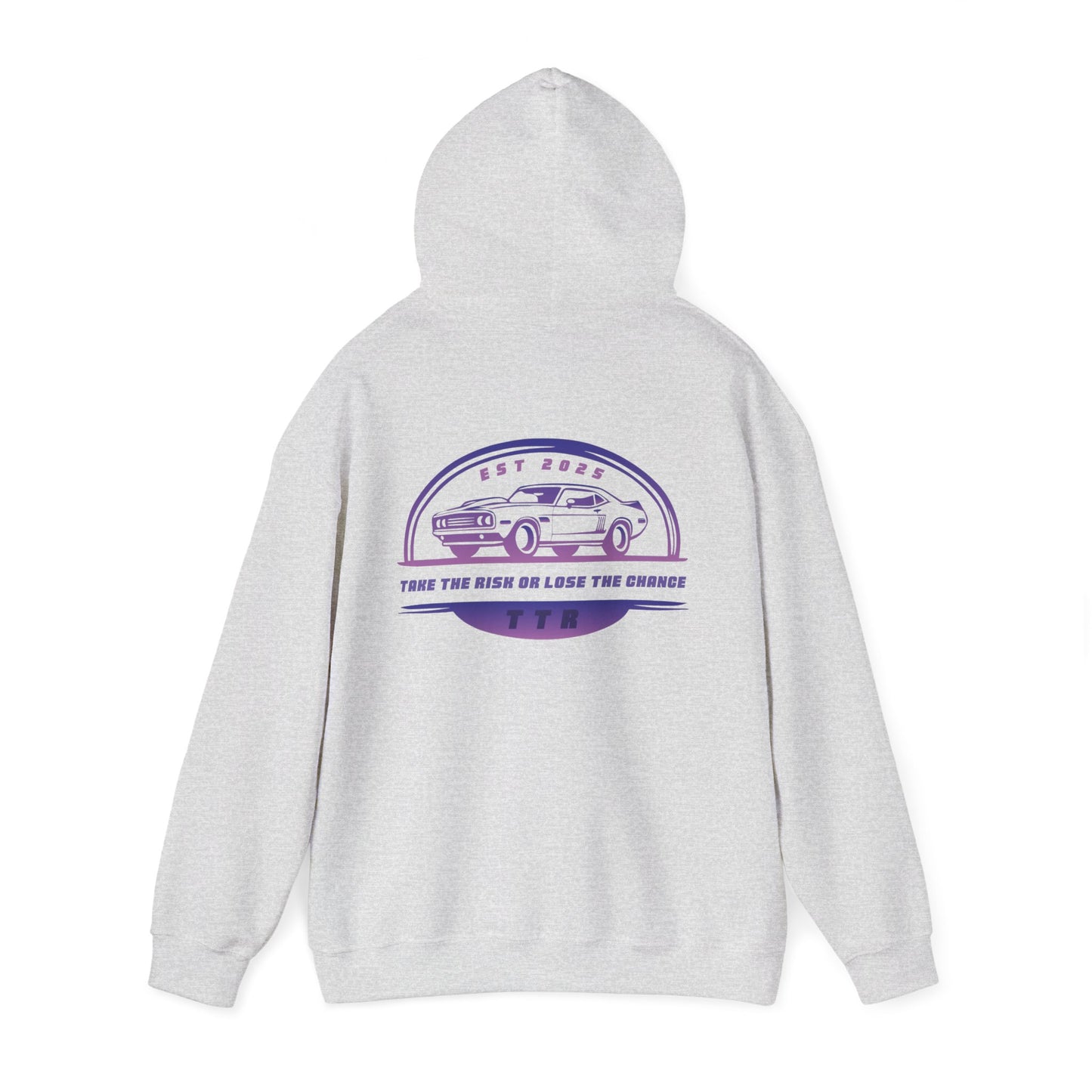 Vintage Race Car Emblem Hoodie | TTR purple logo 'Take The Risk'