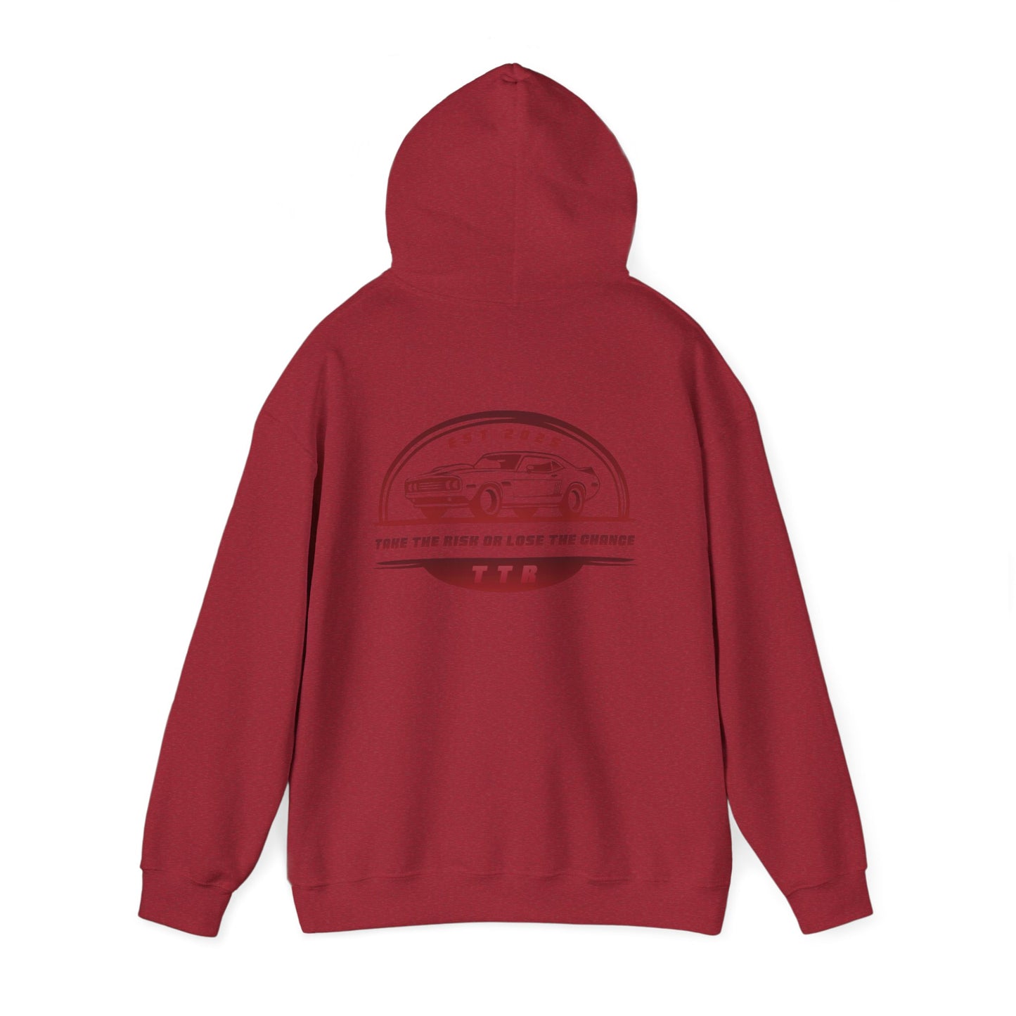 Vintage Race Car Emblem Hoodie | TTR red logo 'Take The Risk'