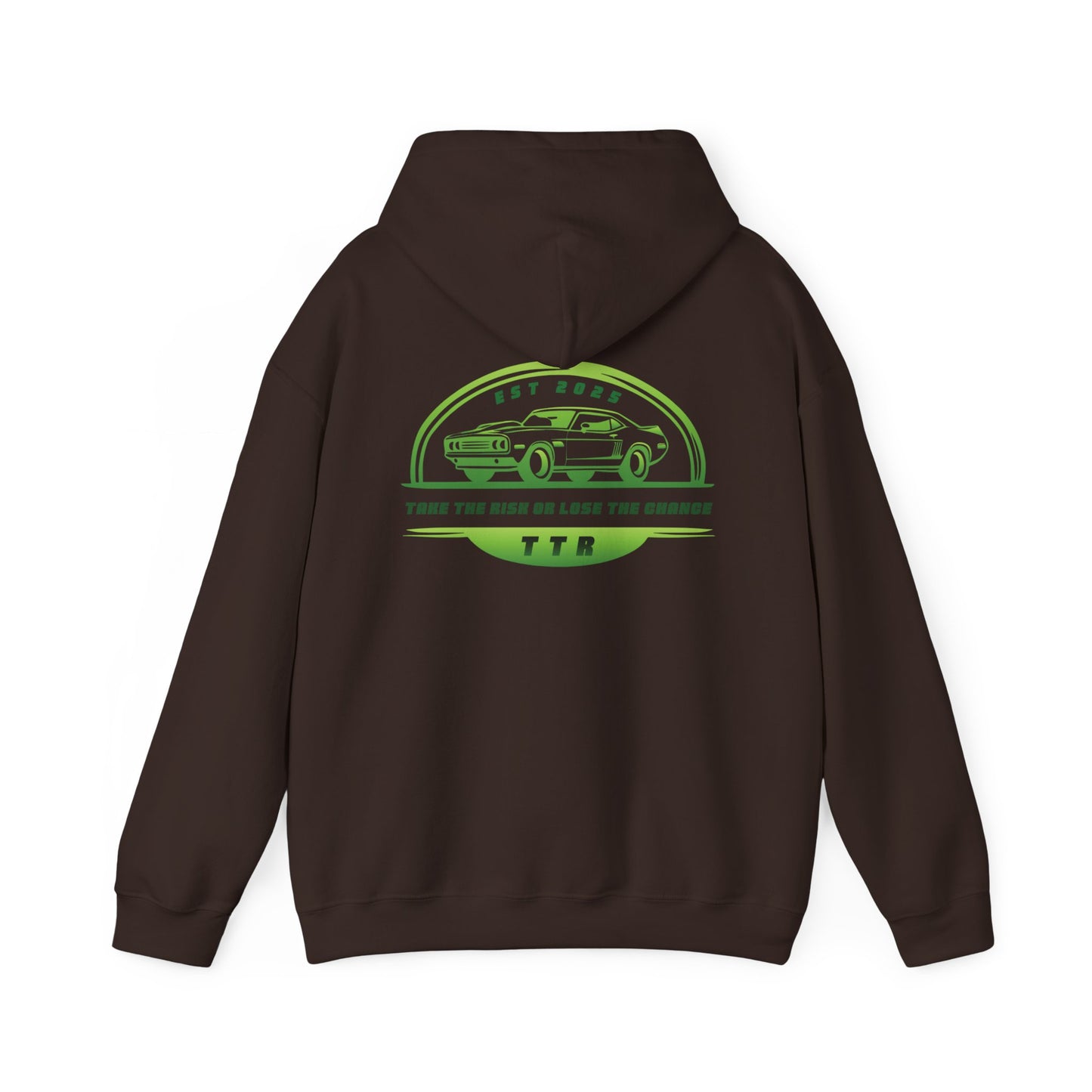 Vintage Race Car Emblem Hoodie | TTR green logo 'Take The Risk'