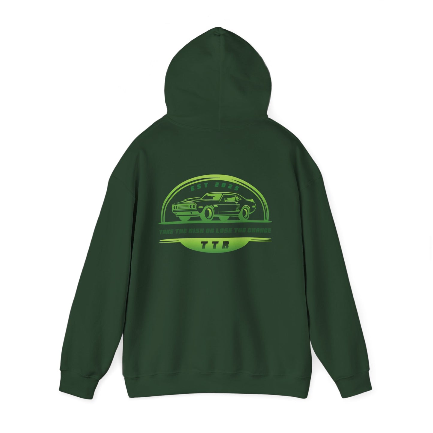 Vintage Race Car Emblem Hoodie | TTR green logo 'Take The Risk'