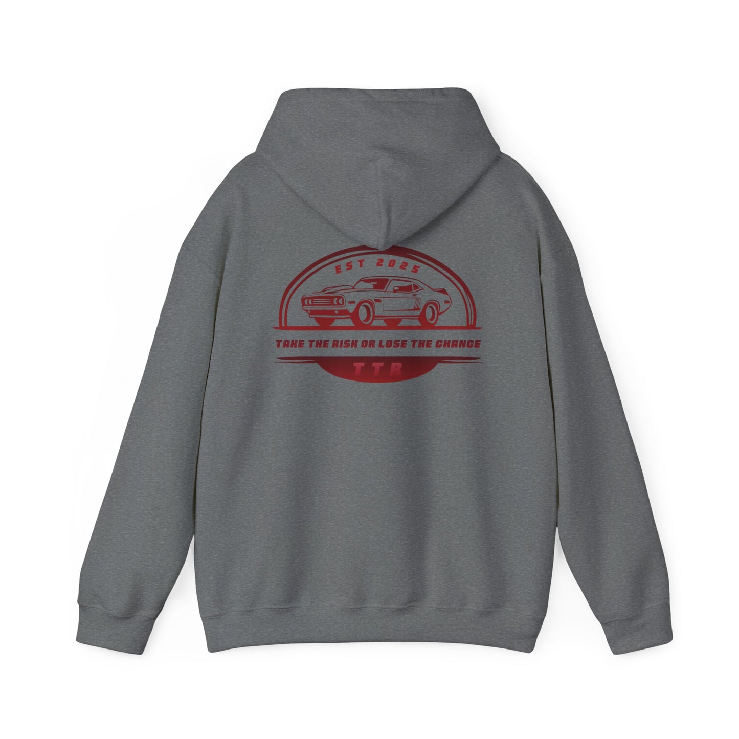 Vintage Race Car Emblem Hoodie | TTR red logo 'Take The Risk'