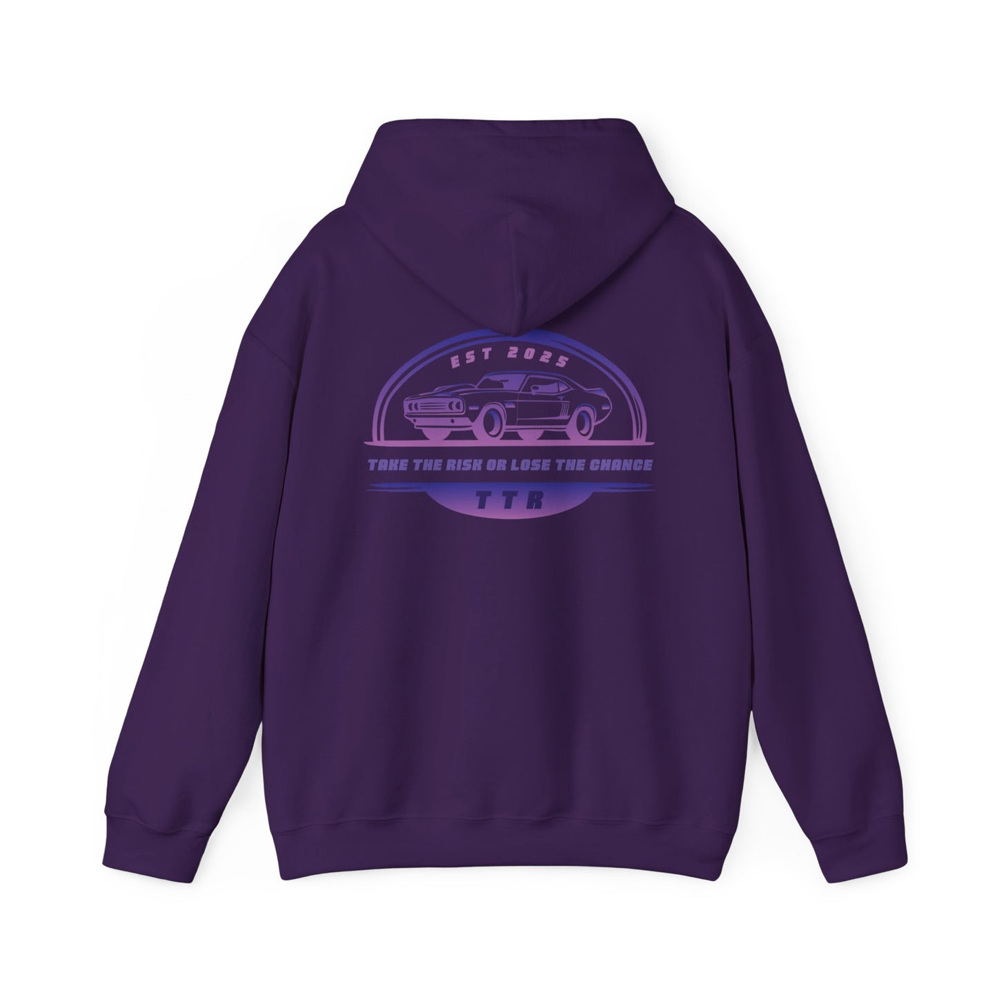 Vintage Race Car Emblem Hoodie | TTR purple logo 'Take The Risk'