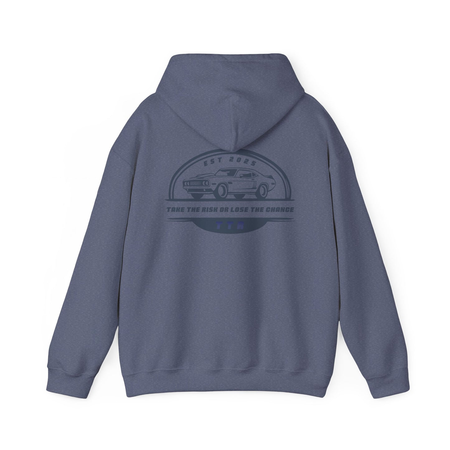 Vintage Race Car Emblem Hoodie | TTR blue logo 'Take The Risk'