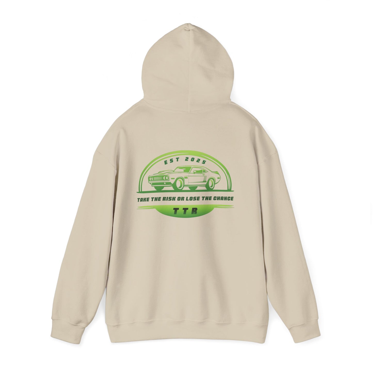 Vintage Race Car Emblem Hoodie | TTR green logo 'Take The Risk'