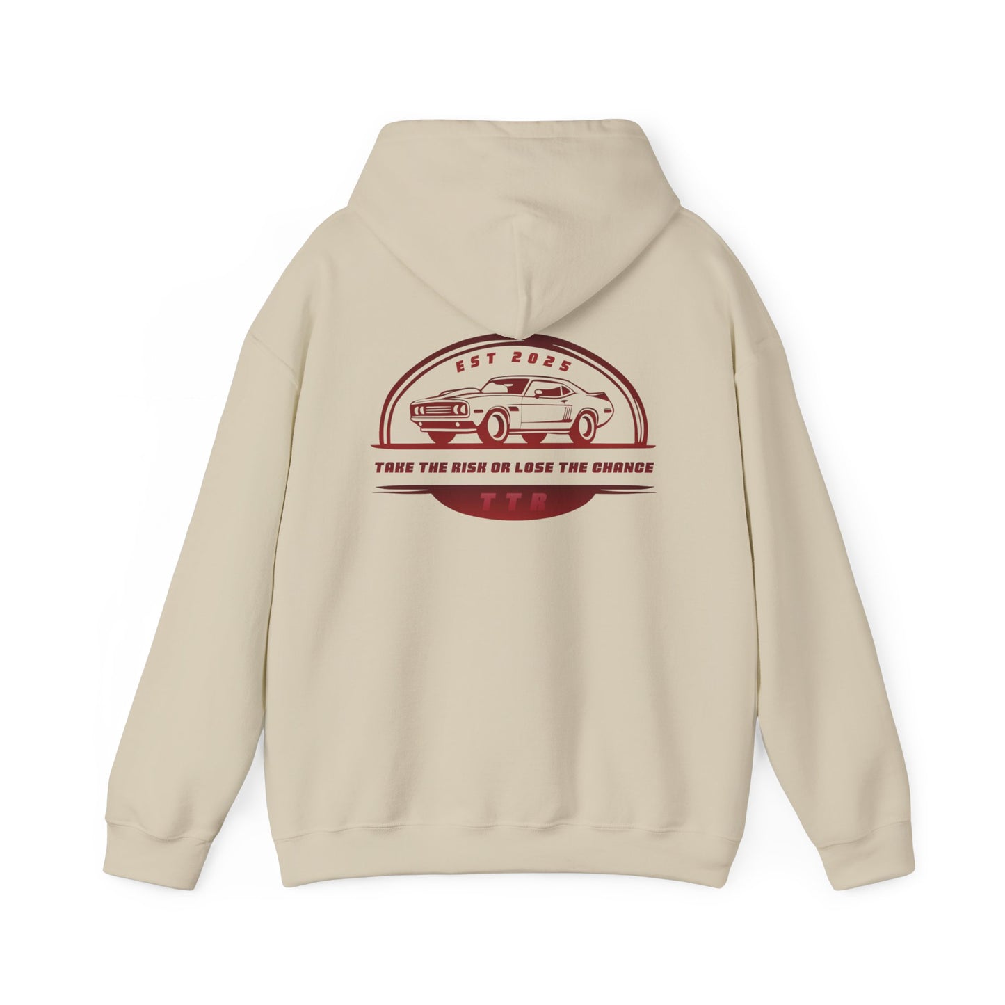 Vintage Race Car Emblem Hoodie | TTR red logo 'Take The Risk'