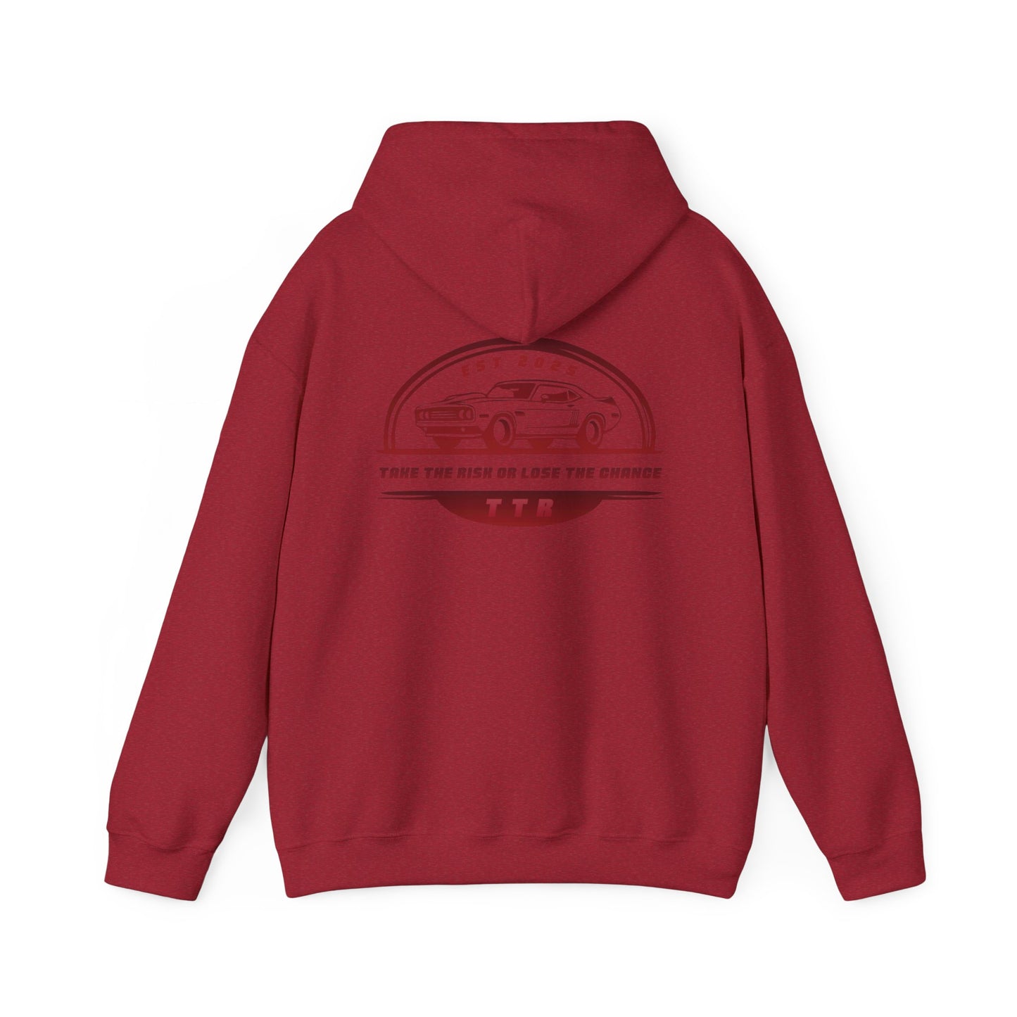 Vintage Race Car Emblem Hoodie | TTR red logo 'Take The Risk'