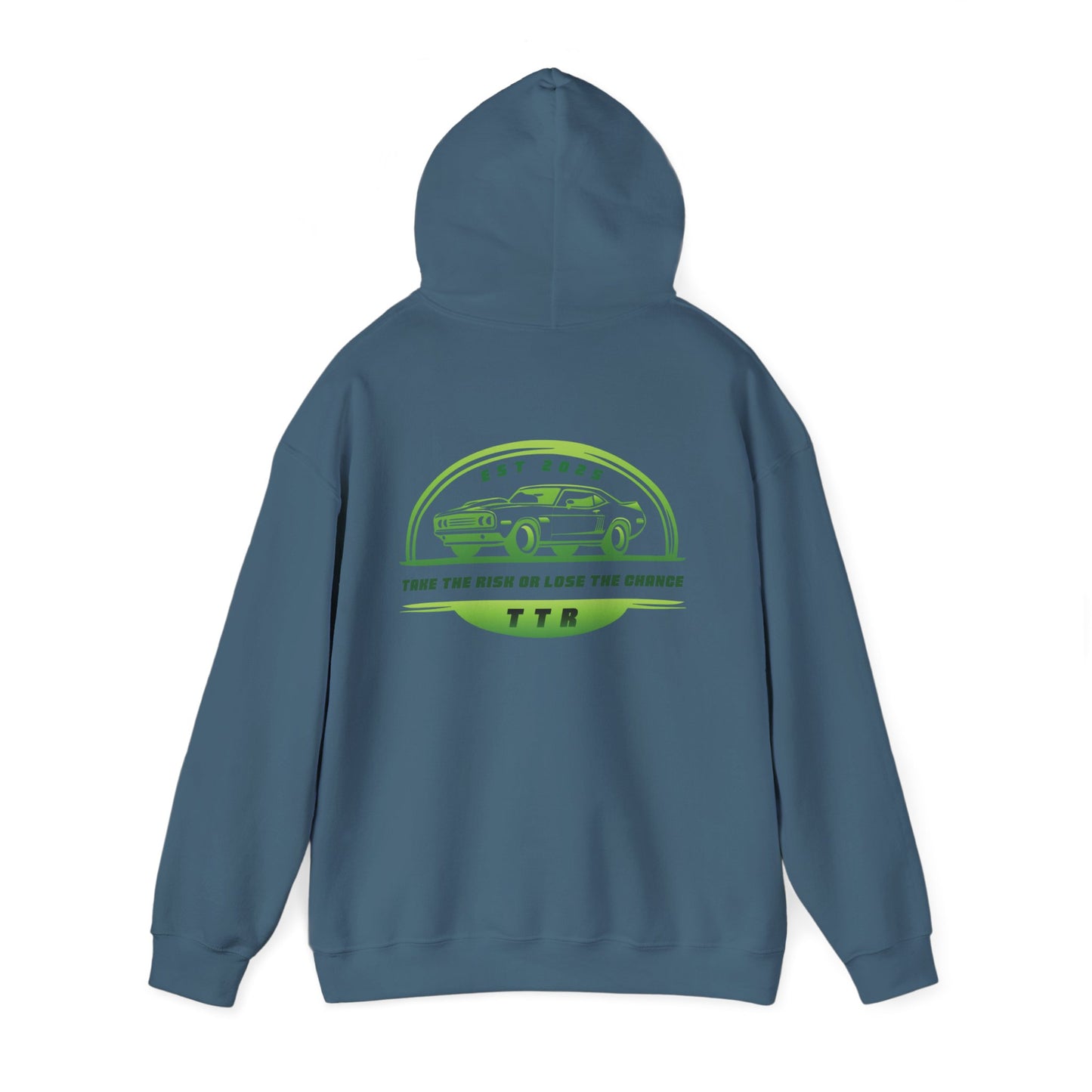 Vintage Race Car Emblem Hoodie | TTR green logo 'Take The Risk'