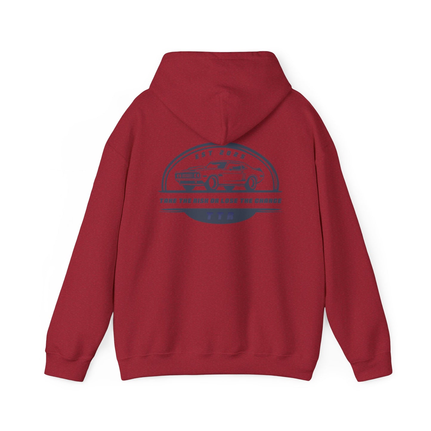 Vintage Race Car Emblem Hoodie | TTR blue logo 'Take The Risk'