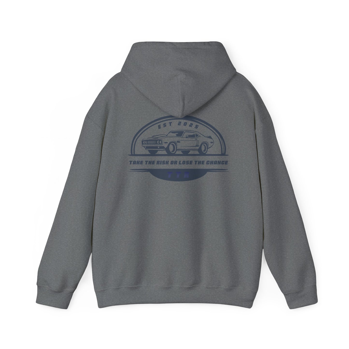 Vintage Race Car Emblem Hoodie | TTR blue logo 'Take The Risk'