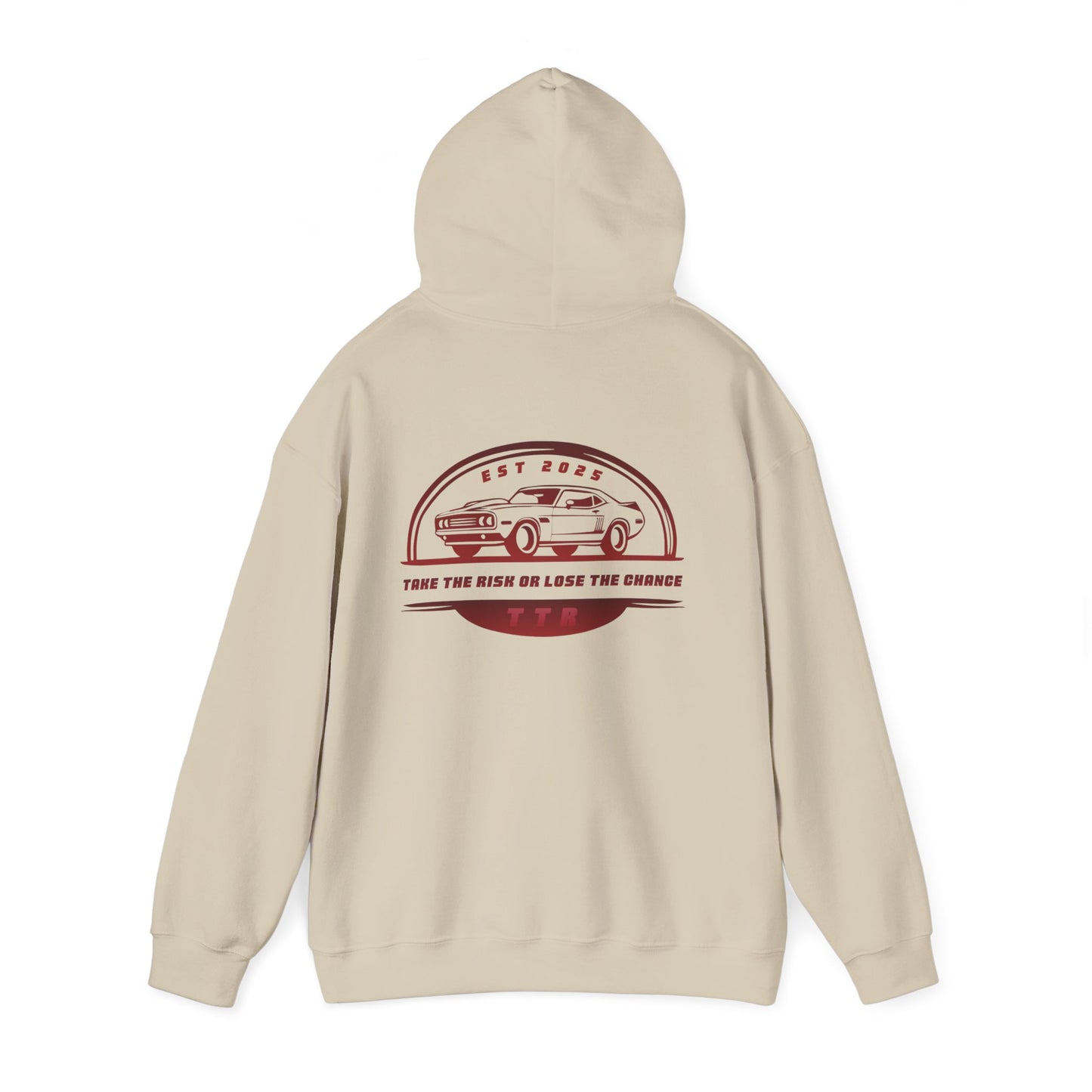Vintage Race Car Emblem Hoodie | TTR red logo 'Take The Risk'