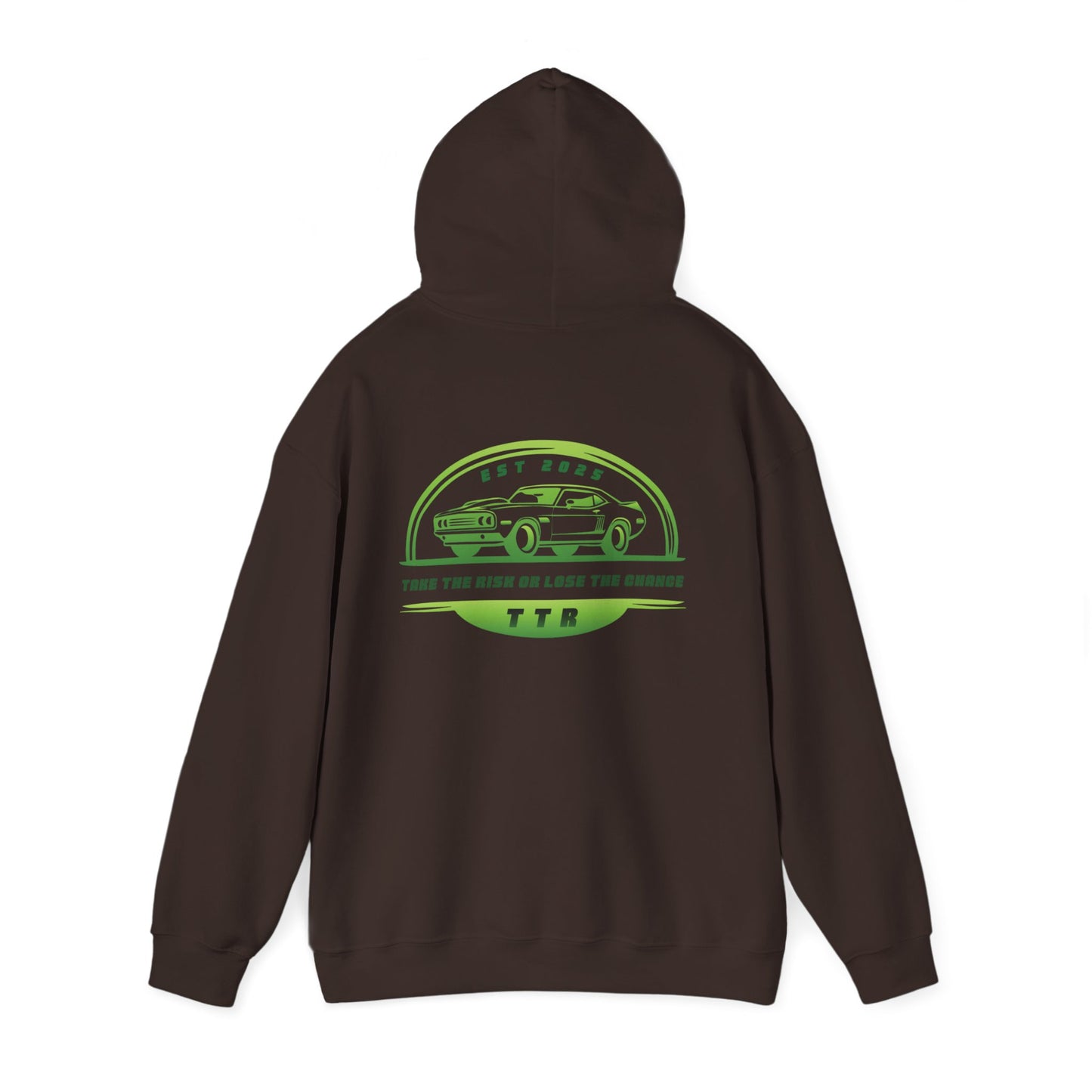 Vintage Race Car Emblem Hoodie | TTR green logo 'Take The Risk'