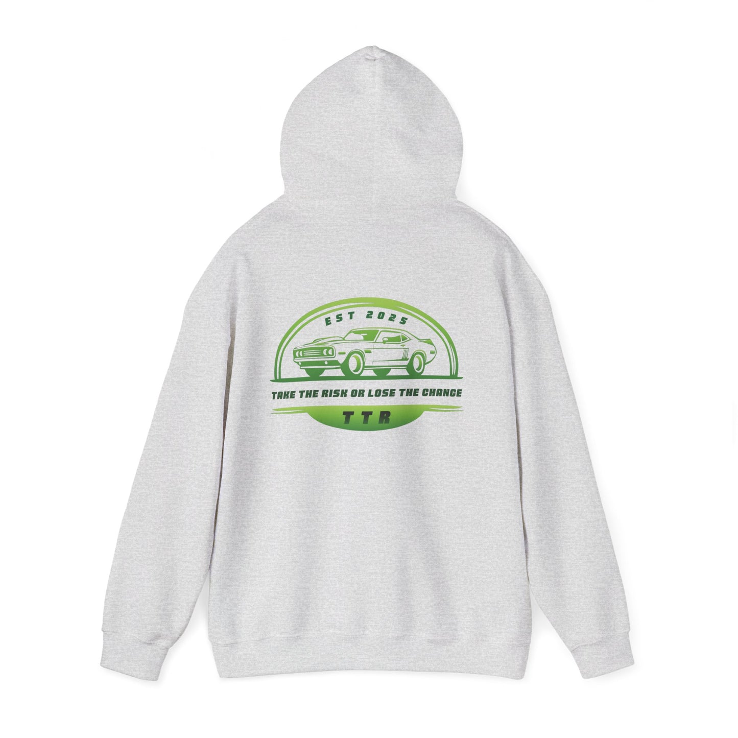 Vintage Race Car Emblem Hoodie | TTR green logo 'Take The Risk'