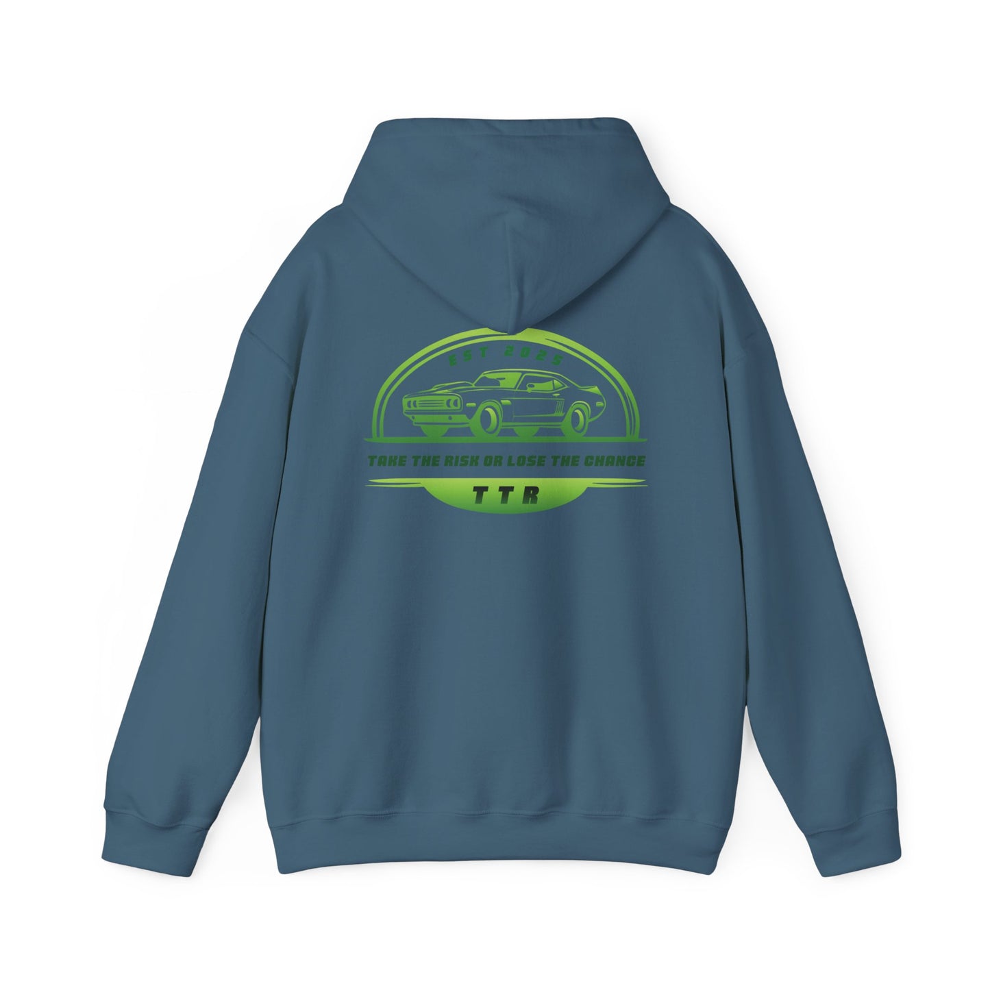 Vintage Race Car Emblem Hoodie | TTR green logo 'Take The Risk'