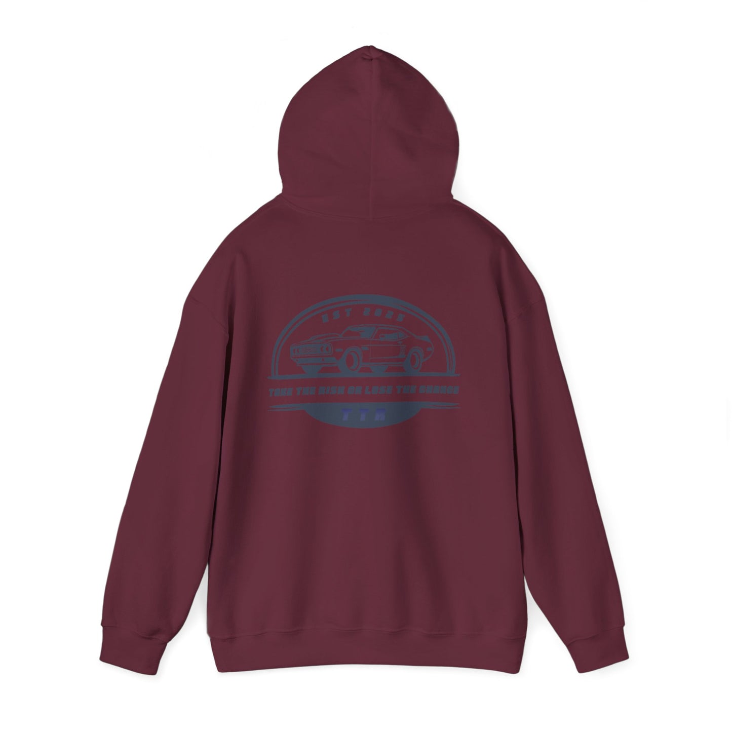Vintage Race Car Emblem Hoodie | TTR blue logo 'Take The Risk'