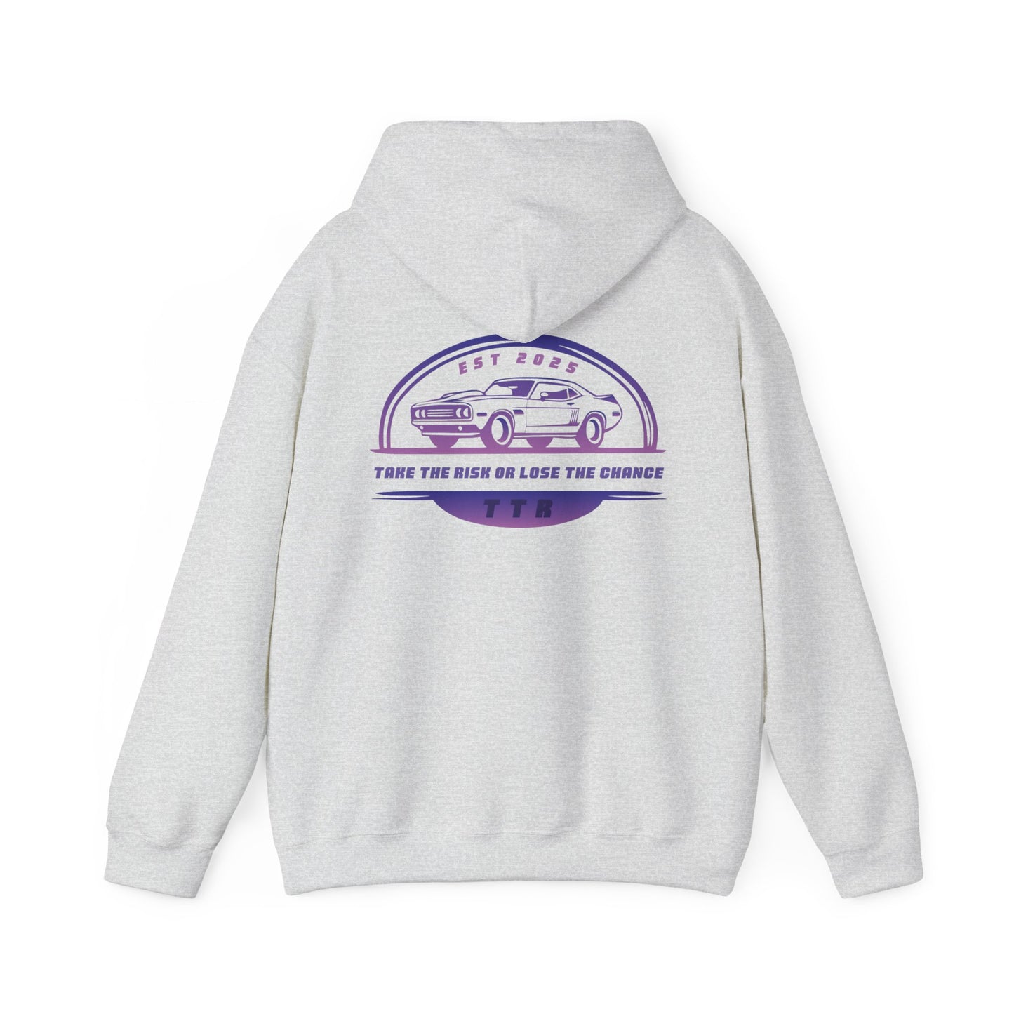 Vintage Race Car Emblem Hoodie | TTR purple logo 'Take The Risk'
