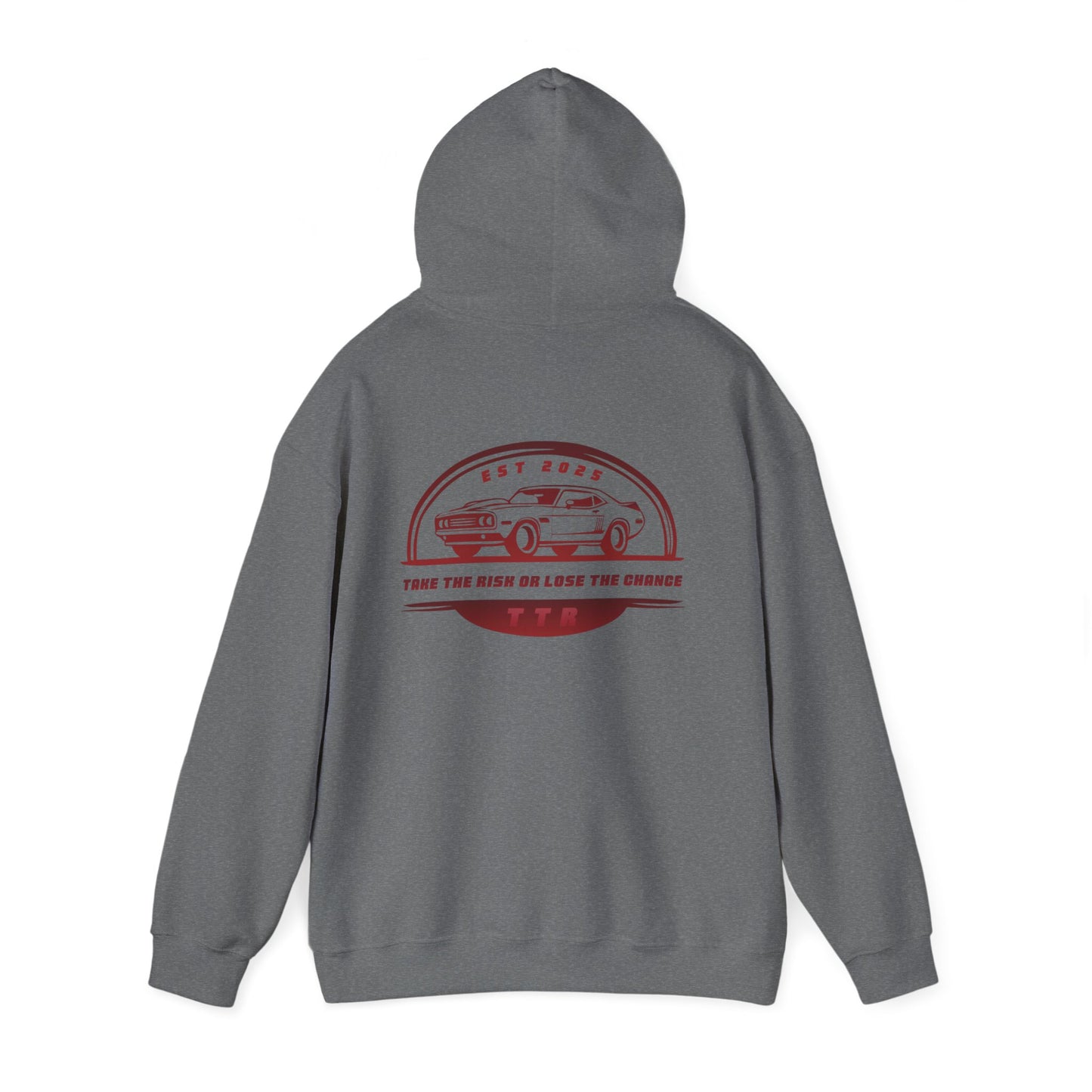 Vintage Race Car Emblem Hoodie | TTR red logo 'Take The Risk'