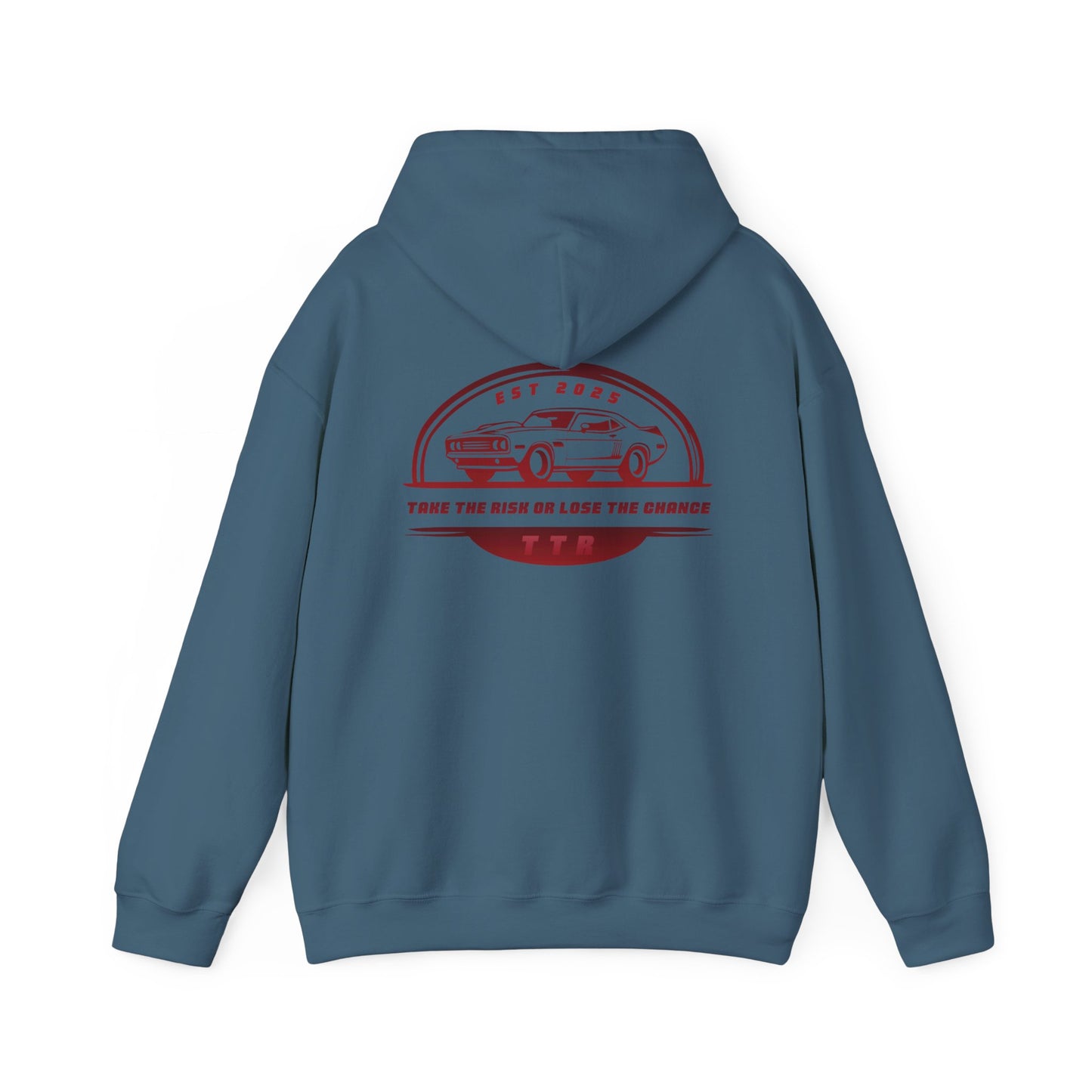 Vintage Race Car Emblem Hoodie | TTR red logo 'Take The Risk'