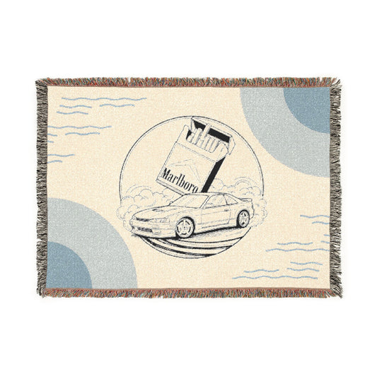 Vintage Convertible Car Woven Blanket – Retro Road Trip Throw