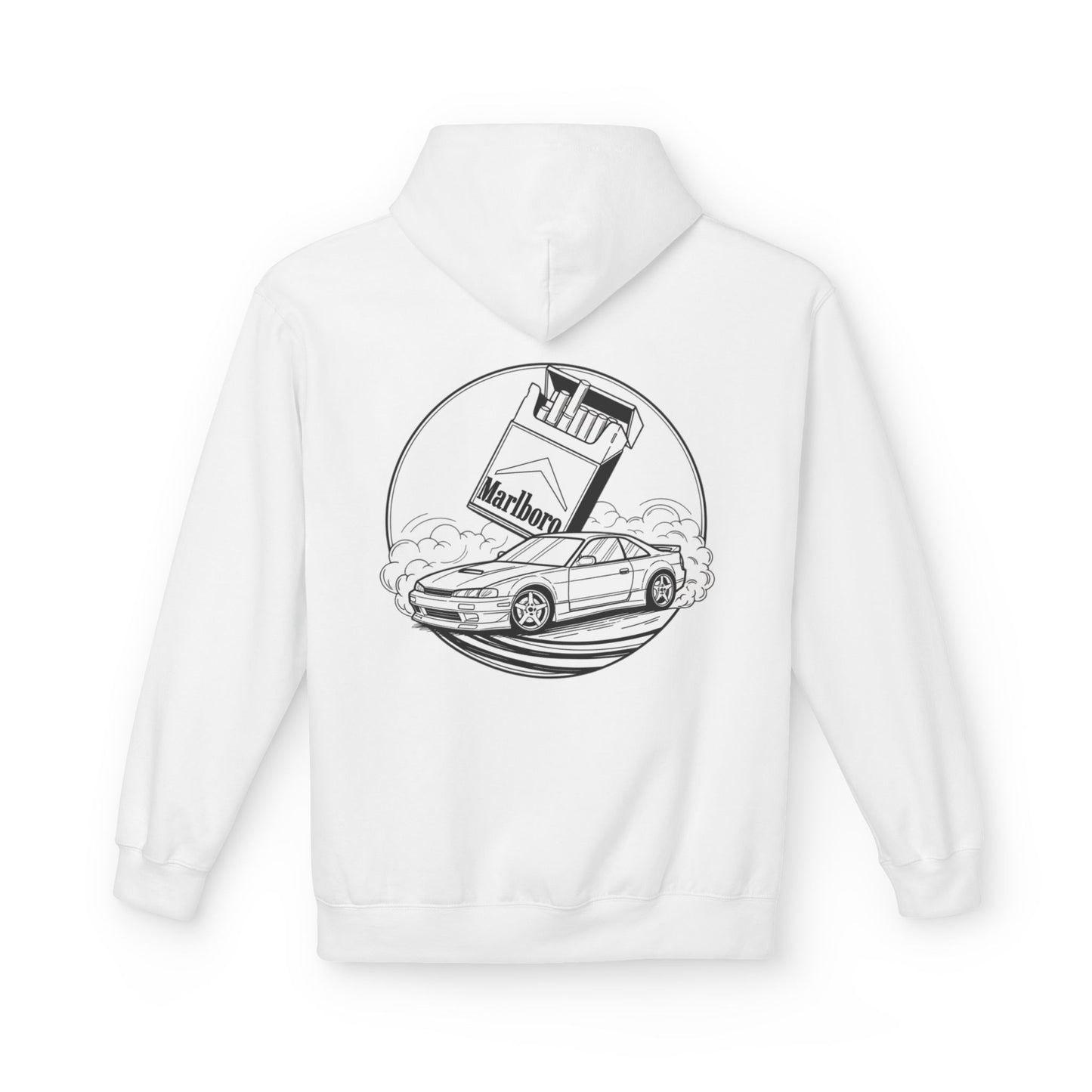 Retro Sports Car Hoodie with Marlboro Pack Graphic