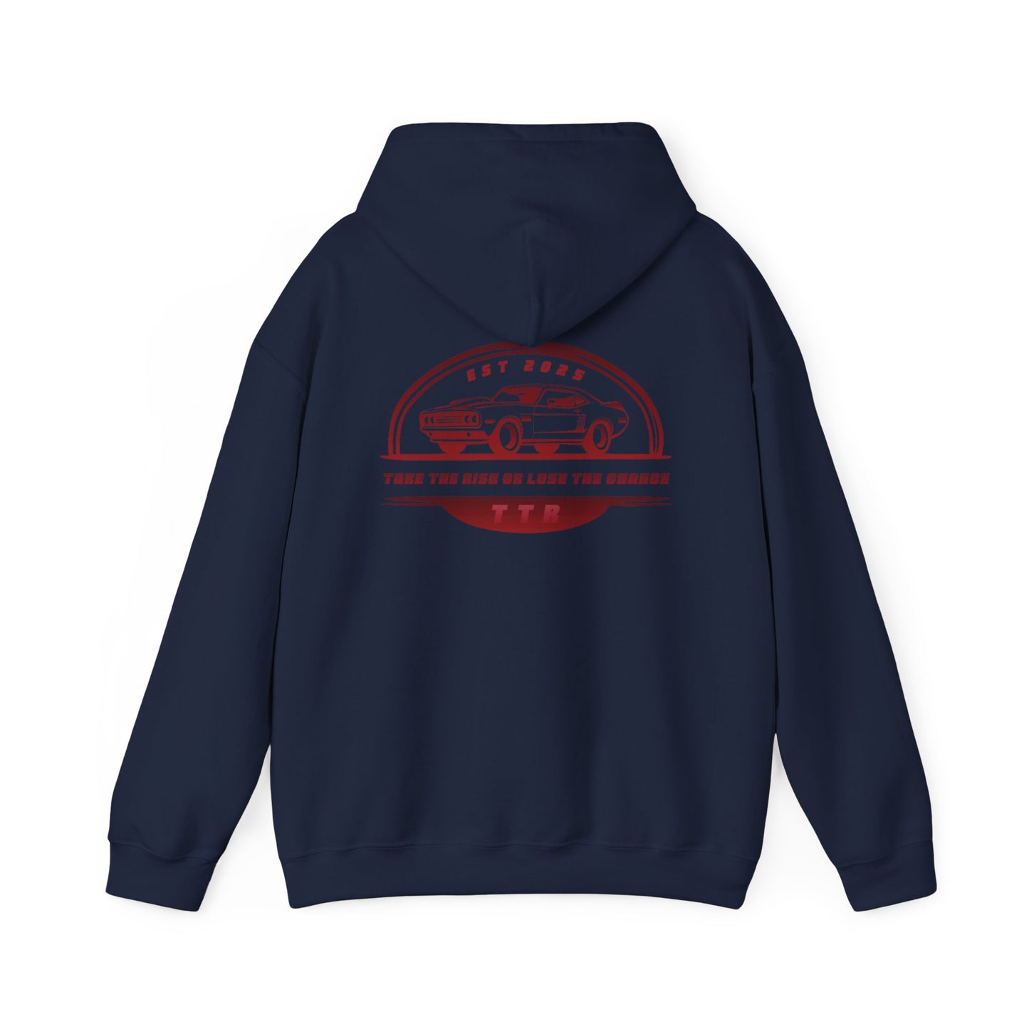 Vintage Race Car Emblem Hoodie | TTR red logo 'Take The Risk'