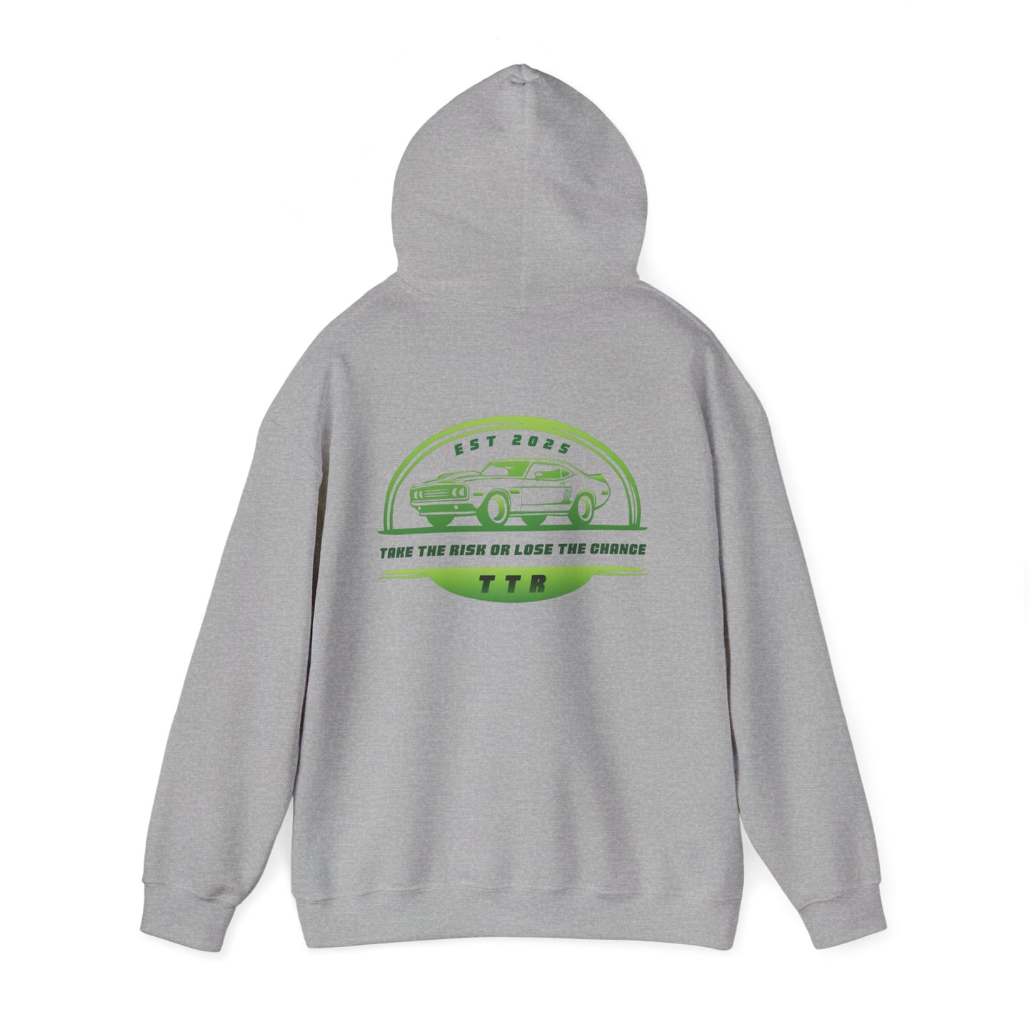 Vintage Race Car Emblem Hoodie | TTR green logo 'Take The Risk'